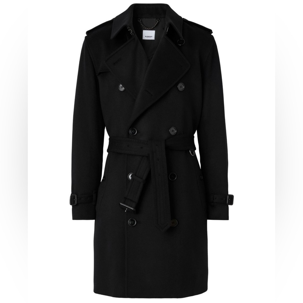 Burberry mid length men’s wool cashmere Kensington trench coat
